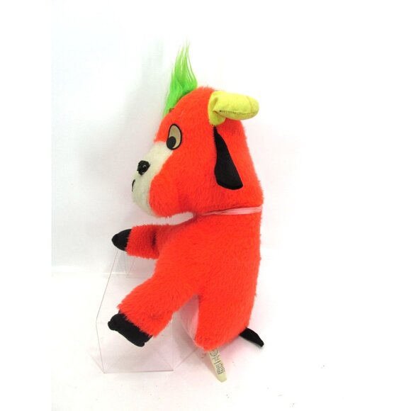 RARE 1950 Fair Carnival Prize Vintage Orange Bull Plush Toy Green Hair Bow cow - Picture 2 of 7